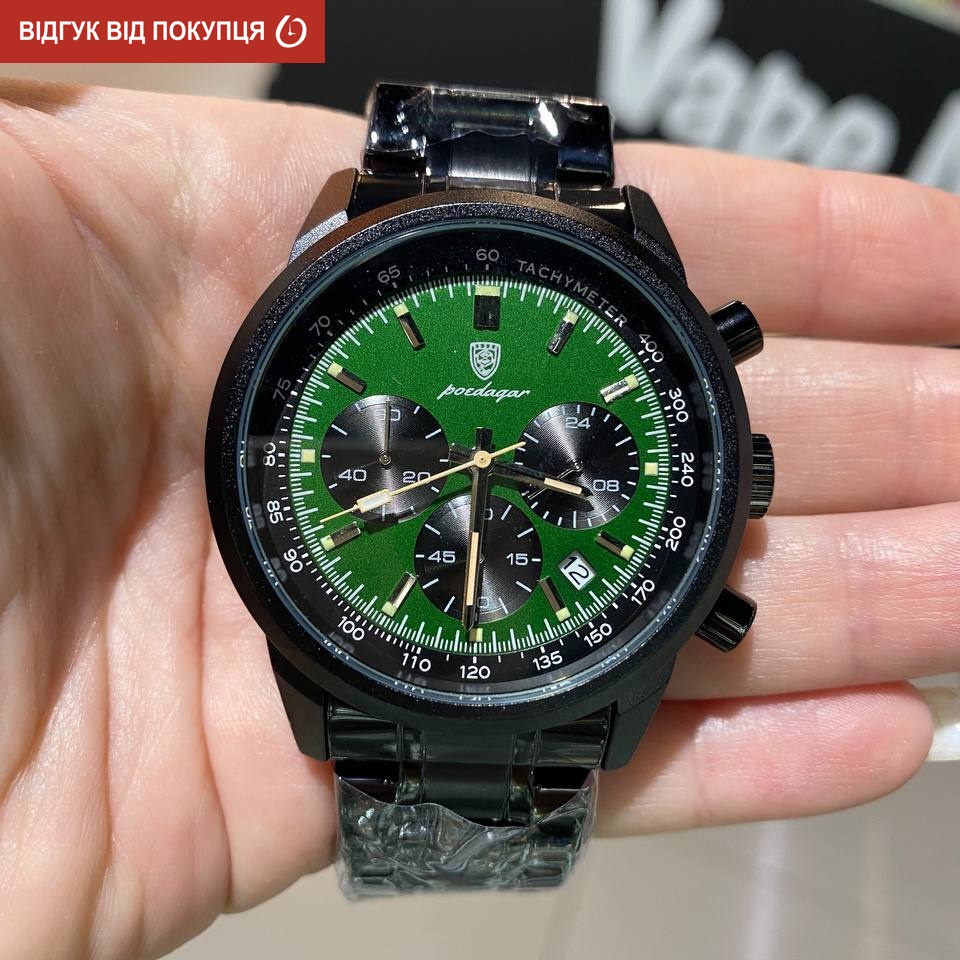 Чоловічий годинник Poedagar Petros Black 2103, зелений циферблат — фото 6
