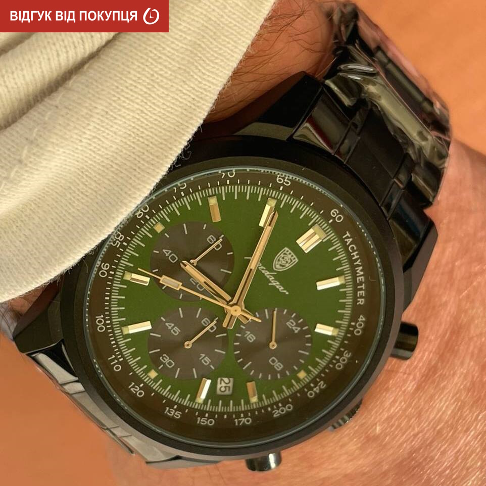 Чоловічий годинник Poedagar Petros Black 2103, зелений циферблат — фото 7