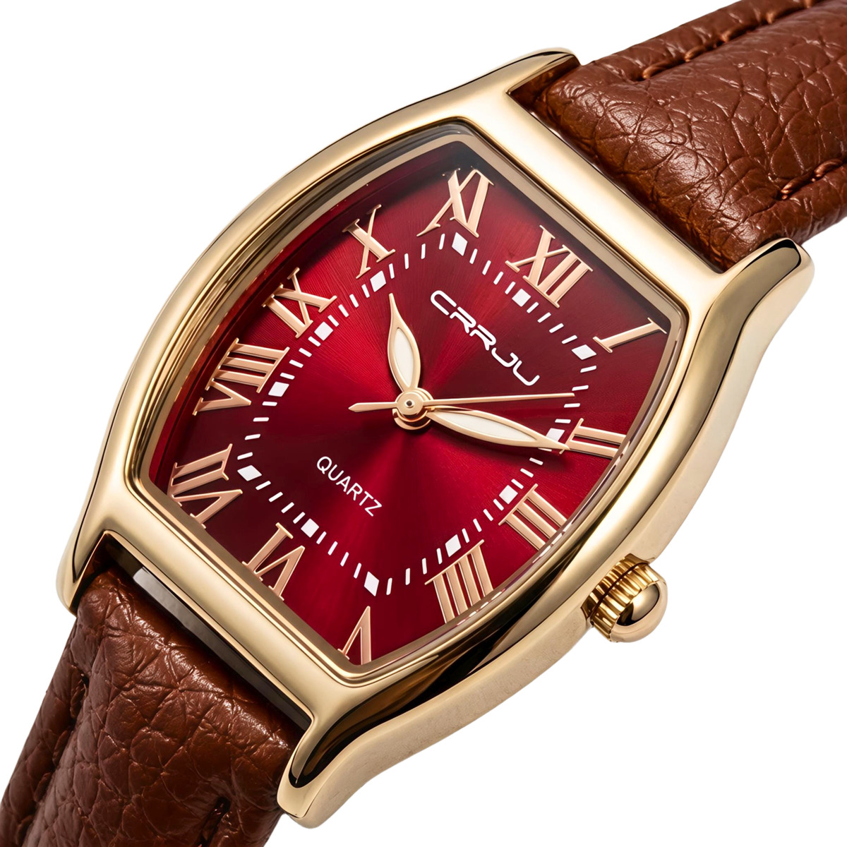 Жіночий годинник Crrju France Leather Classic 2440 з 2 ремінцями, бордовий циферблат — фото 1