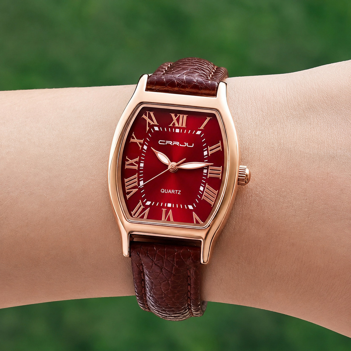 Жіночий годинник Crrju France Leather Classic 2440 з 2 ремінцями, бордовий циферблат — фото 7