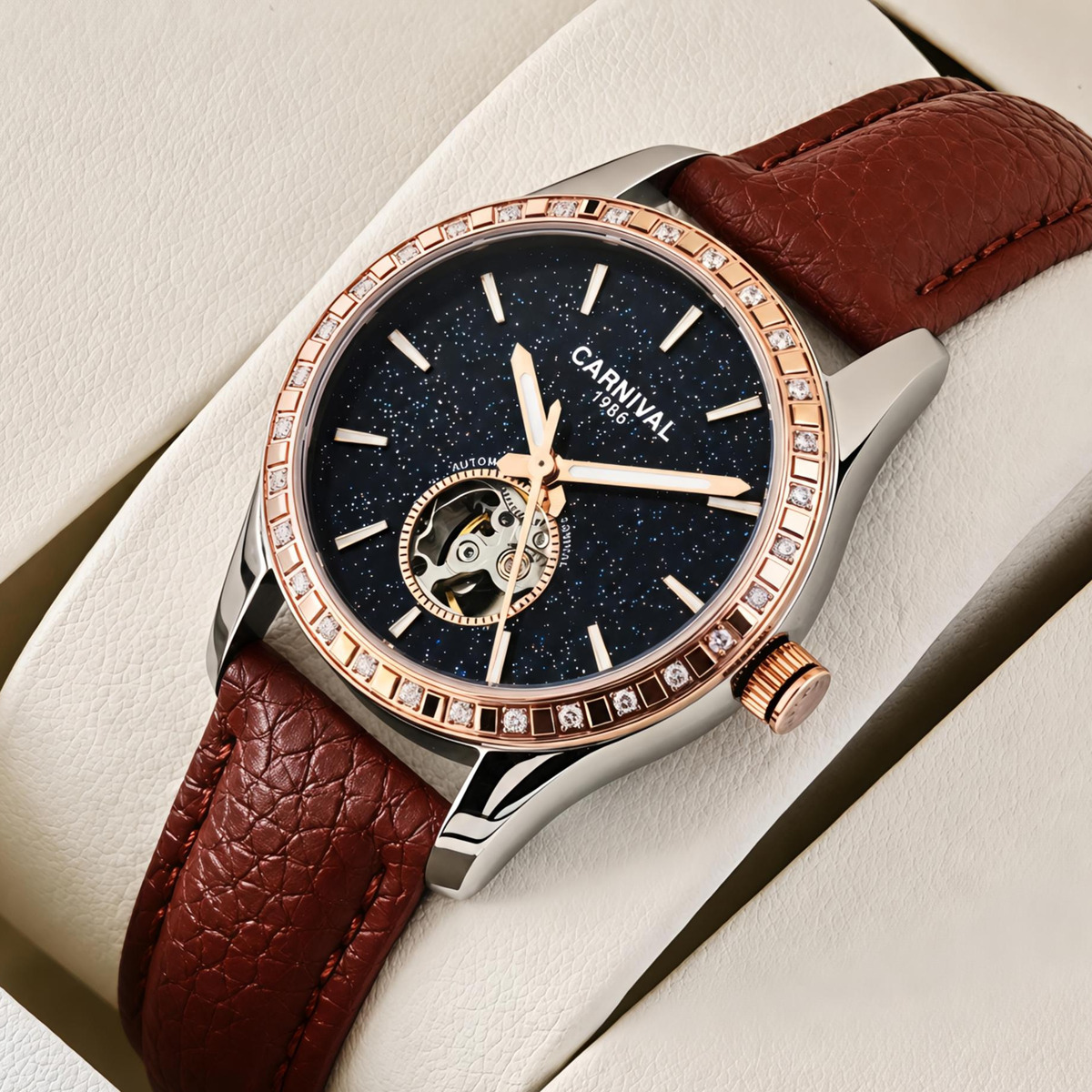 Жіночий механічний годинник Carnival Lady Elite Leather Classic з 2 ремінцями — фото 7