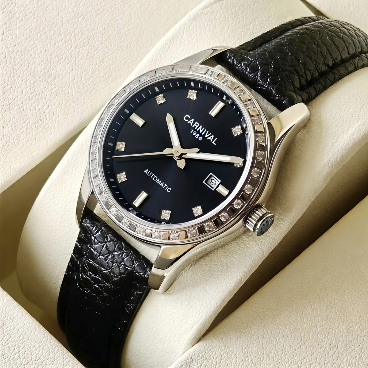 Жіночий годинник Carnival Luiza Black Leather 2446 з автозаводом і 2 ремінцями — фото 7