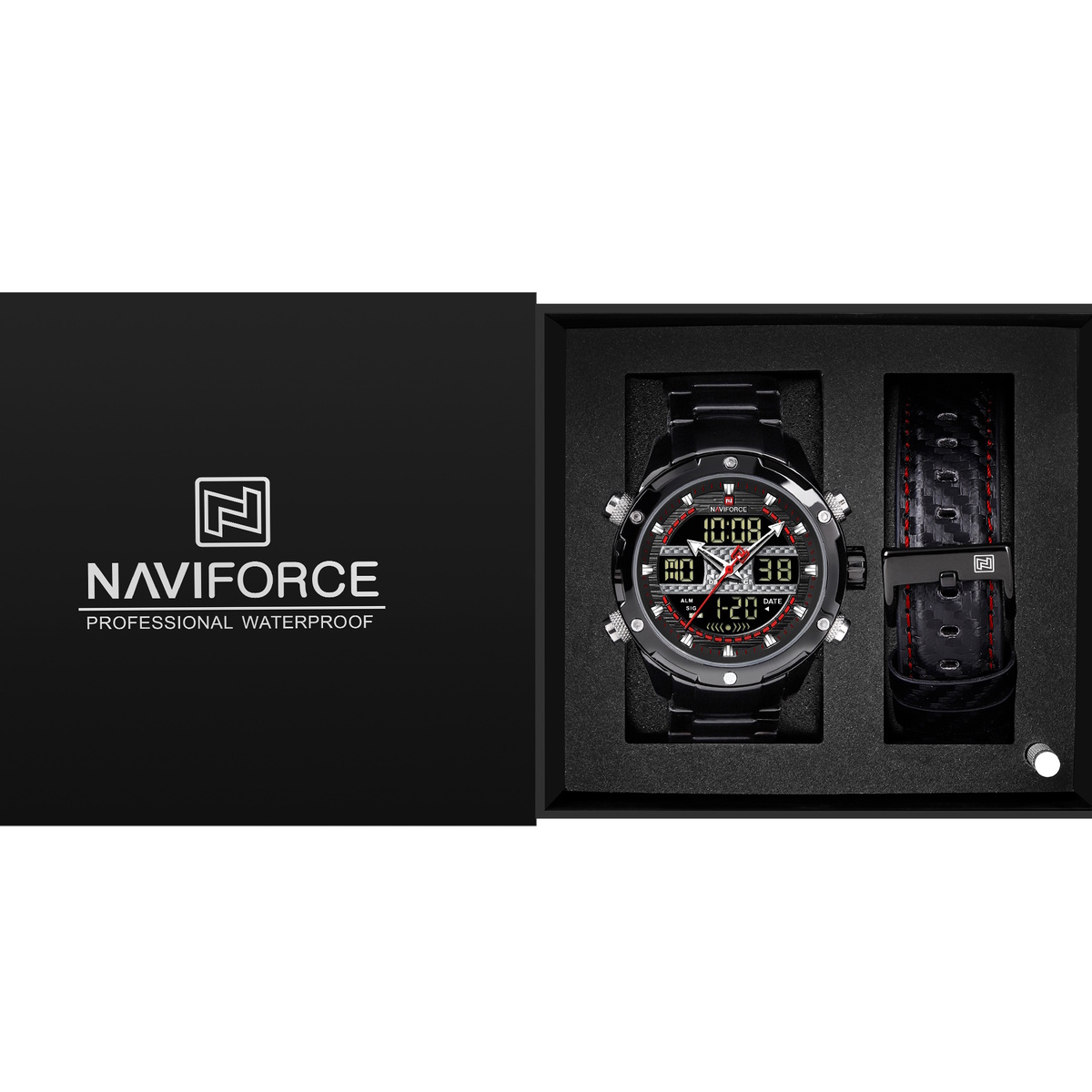 Чоловічий годинник Naviforce 1886 Set Present з двома ремінцями, чорний — фото 1