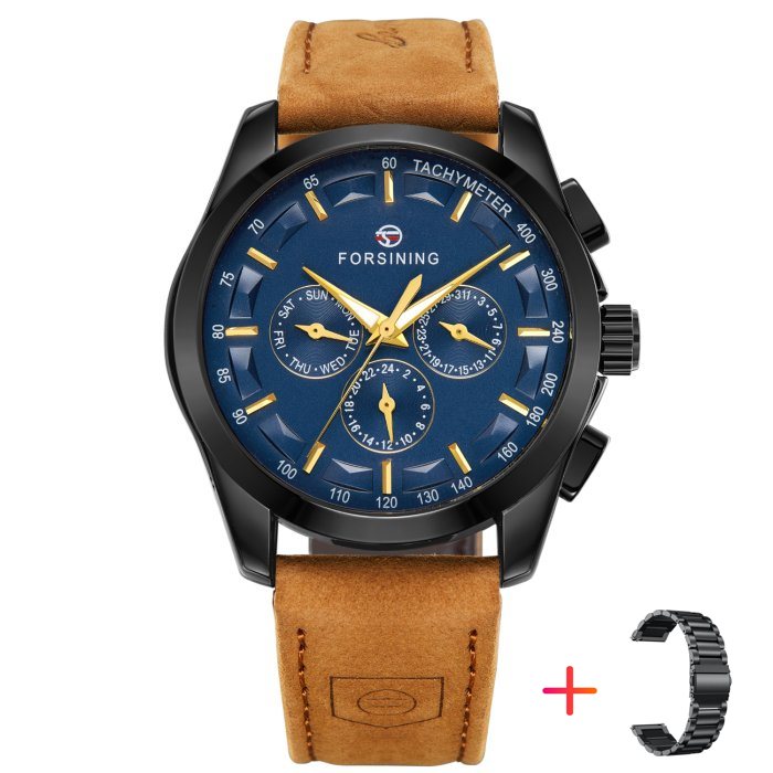 Чоловічий годинник Forsining Walker Limited Blue & Black 2355 з автозаводом і 2 ремінцями — фото 8