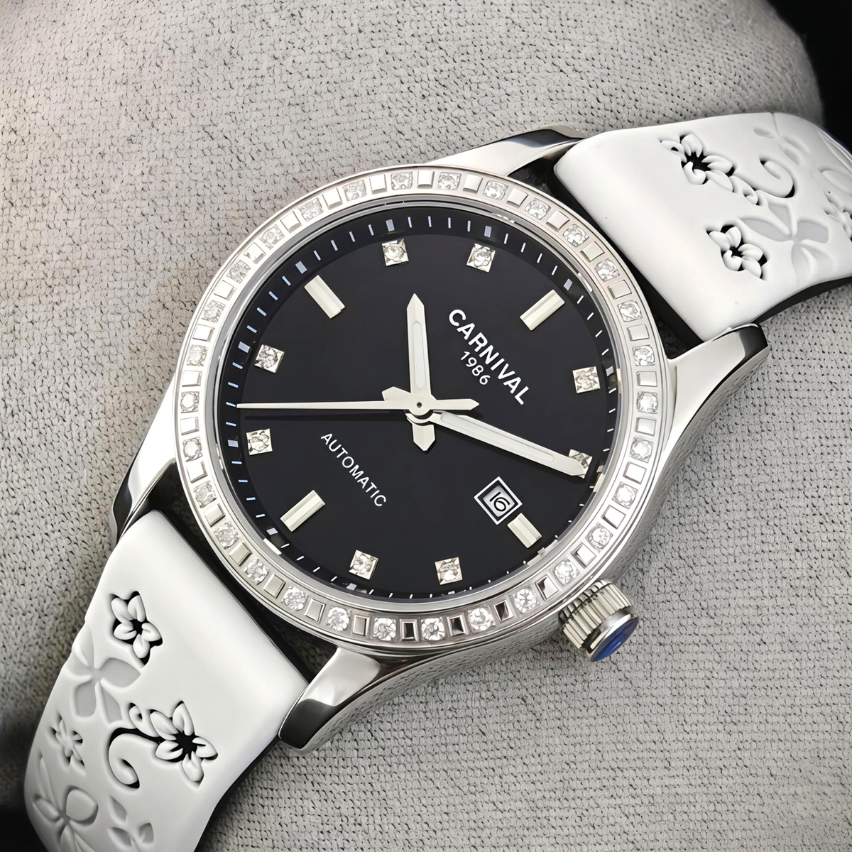 Жіночий механічний годинник Carnival Luiza Black Flower 2374 з 2 ремінцями — фото 2