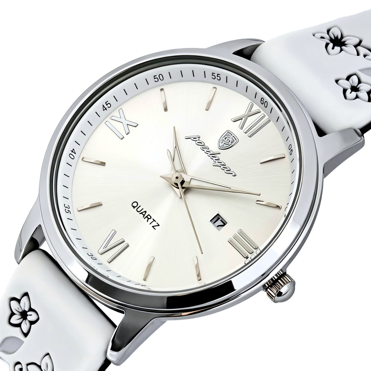 Жіночий годинник Poedagar Passion White Flower 2376 з браслетом і білим ремінцем