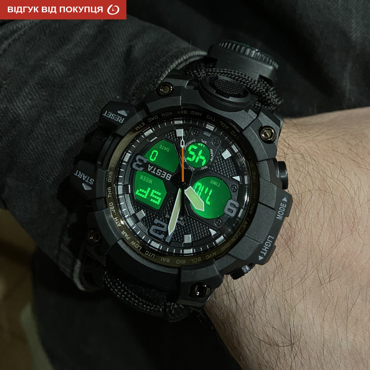Чоловічий тактичний годинник Besta Life Pro AllBlack 1547 з компасом — фото 10
