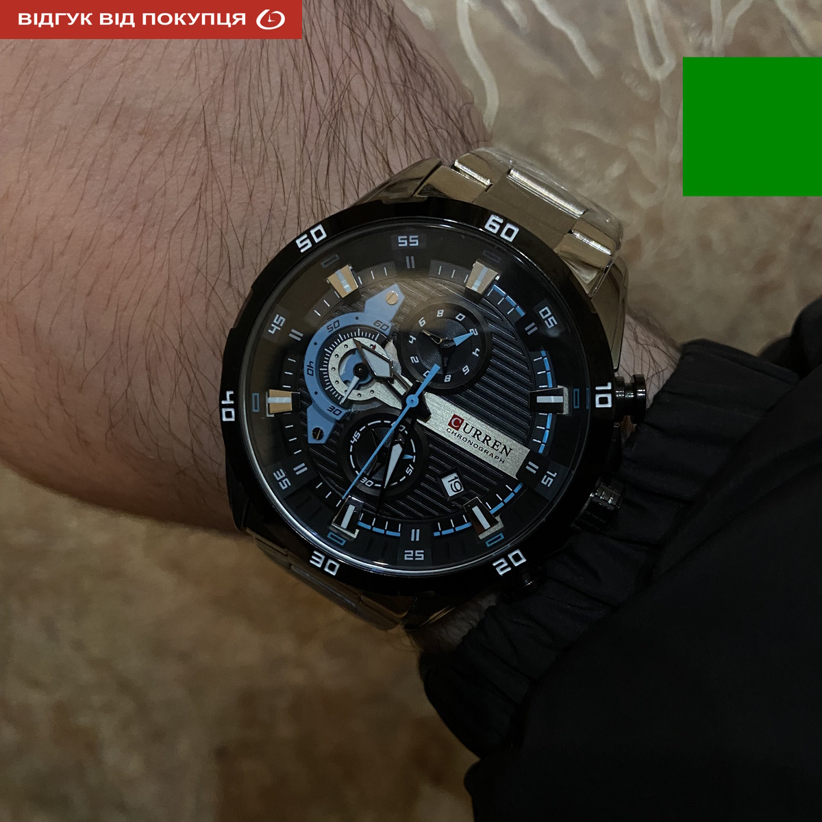 Чоловічий годинник Curren Roberto 1093 кварцовий, сріблястий браслет, чорний циферблат — фото 9