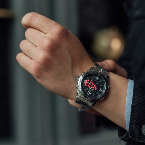 Чоловічий тактичний годинник Weide Standart Silver 1506 зі сталевим браслетом — фото 6