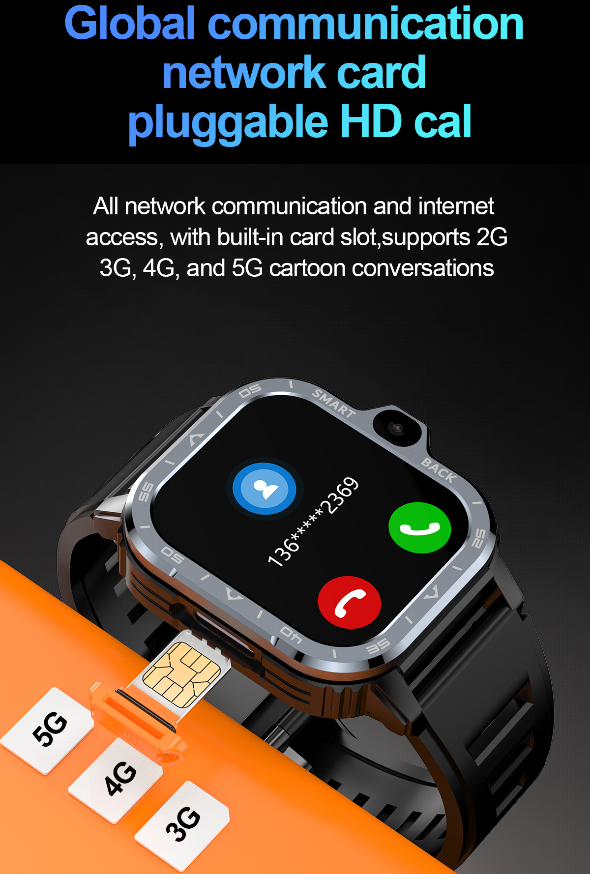 UWatch Smart Nova Sim Rubber Black смартгодинник з SIM, AMOLED 2.03 і 2 ремінцями — фото 5