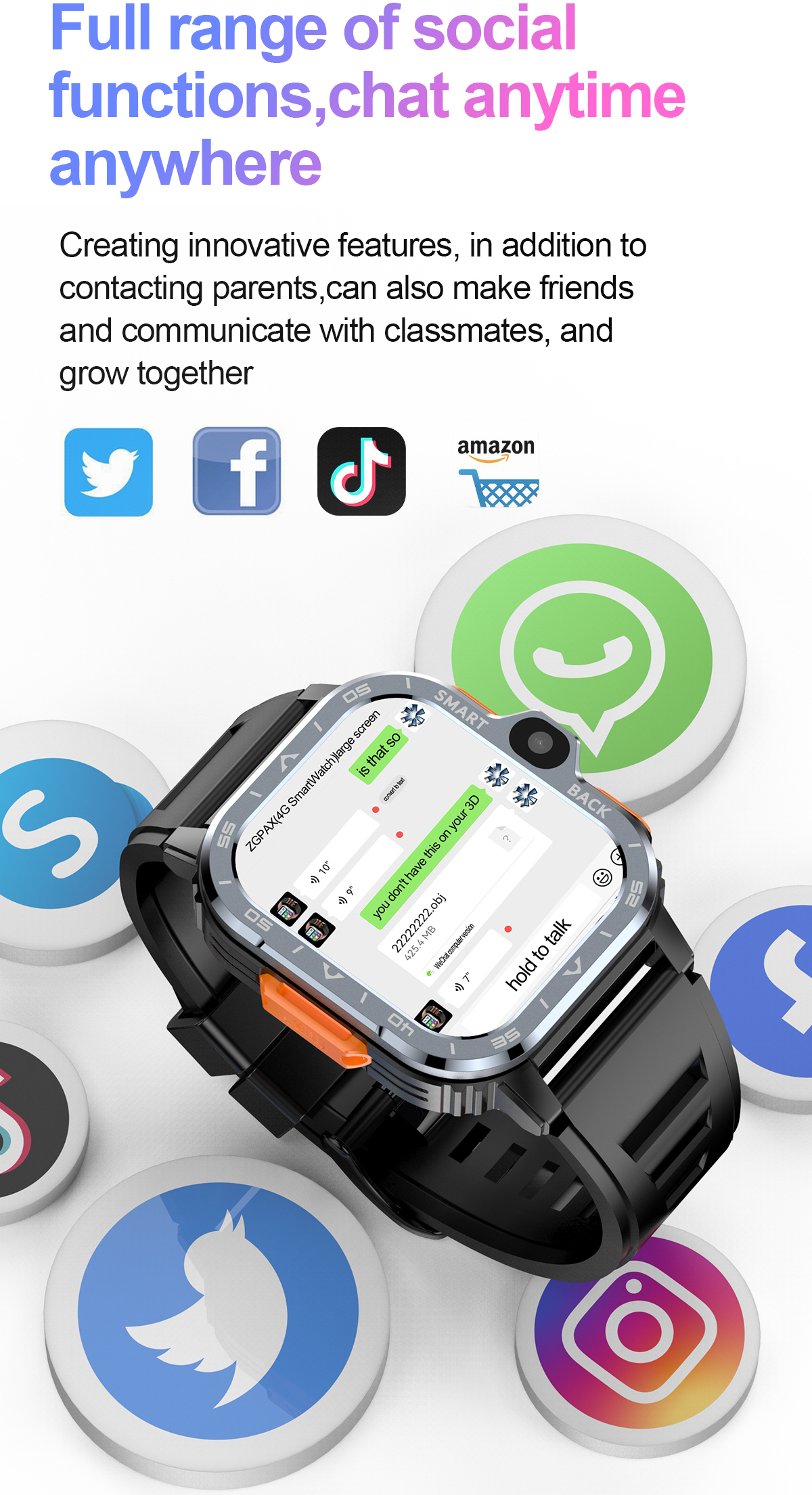 UWatch Smart Nova Sim Rubber Black смартгодинник з SIM, AMOLED 2.03 і 2 ремінцями — фото 6