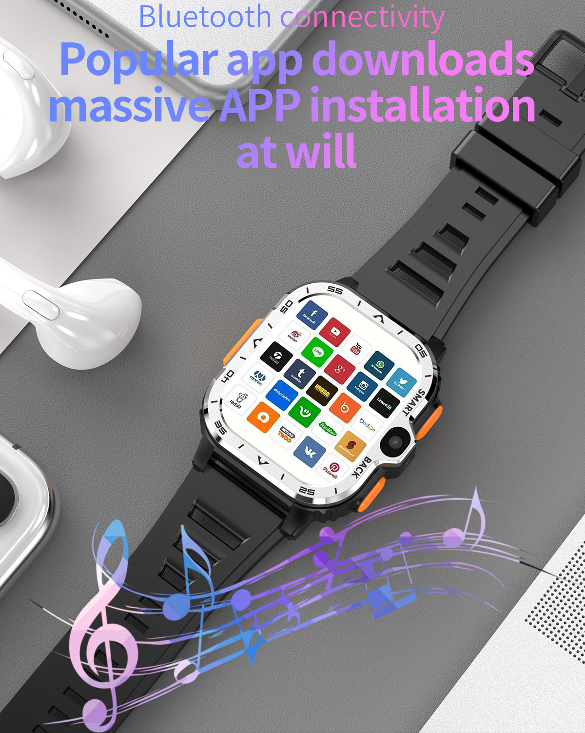 UWatch Smart Nova Sim Rubber Black смартгодинник з SIM, AMOLED 2.03 і 2 ремінцями — фото 9