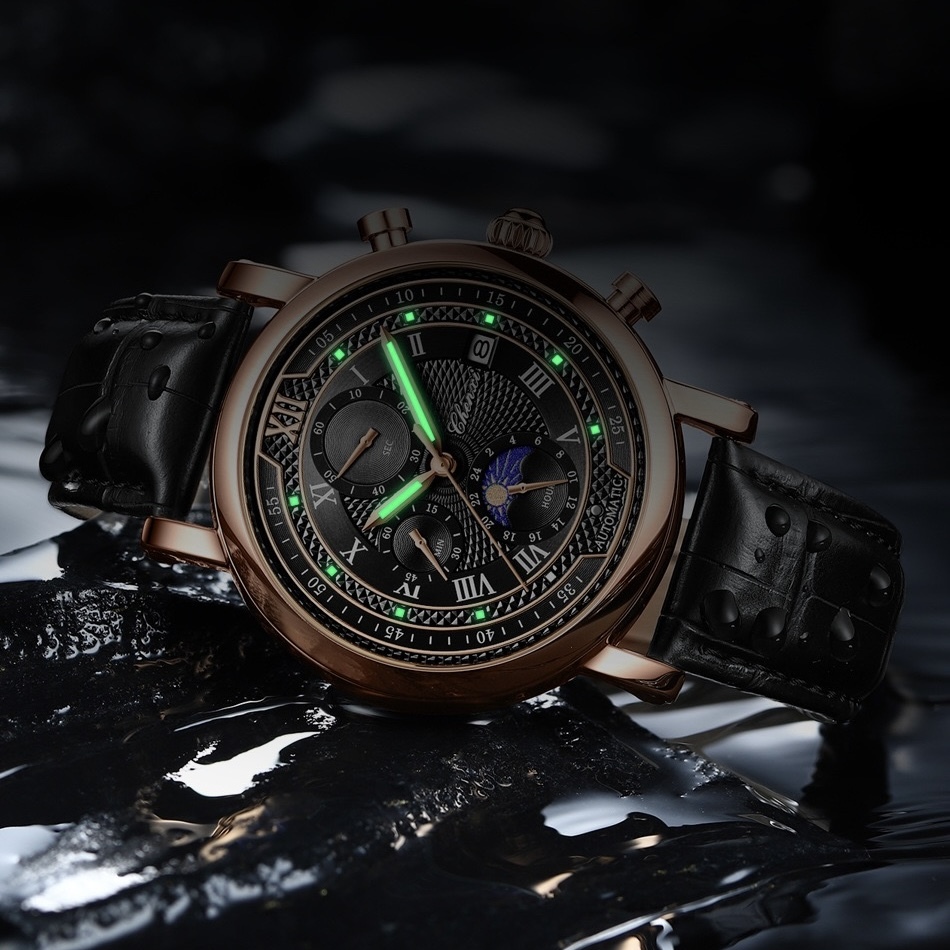 Чоловічий годинник Chenxi Patek 2310 з чорним циферблатом і шкіряним ремінцем — фото 6