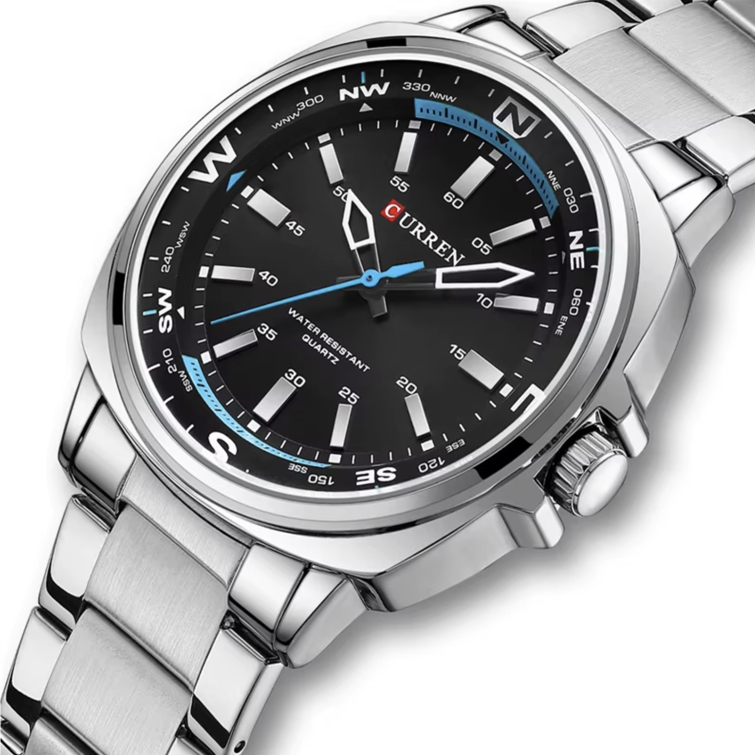 Чоловічий годинник Curren Aqua 2318, чорний циферблат, сталевий браслет — фото 1