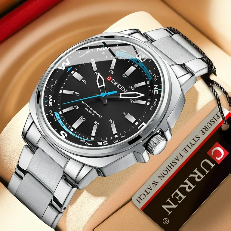 Чоловічий годинник Curren Aqua 2318, чорний циферблат, сталевий браслет — фото 2