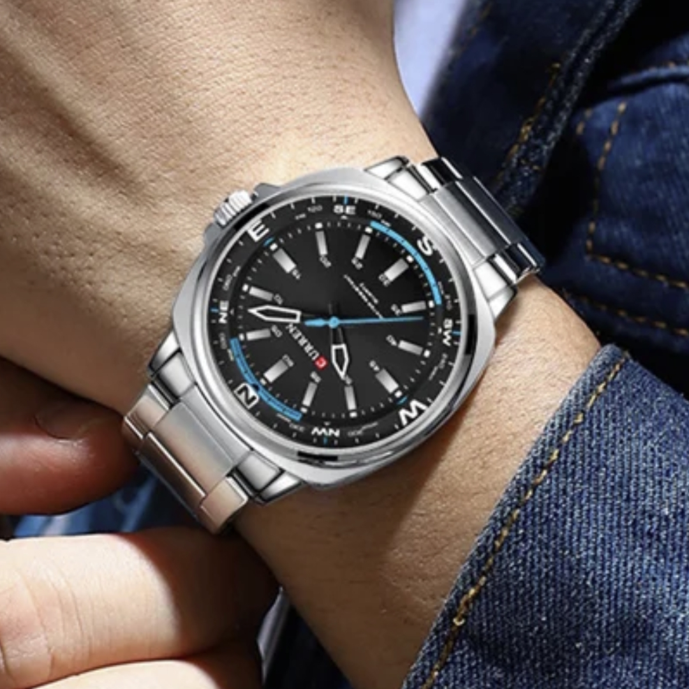Чоловічий годинник Curren Aqua 2318, чорний циферблат, сталевий браслет — фото 4