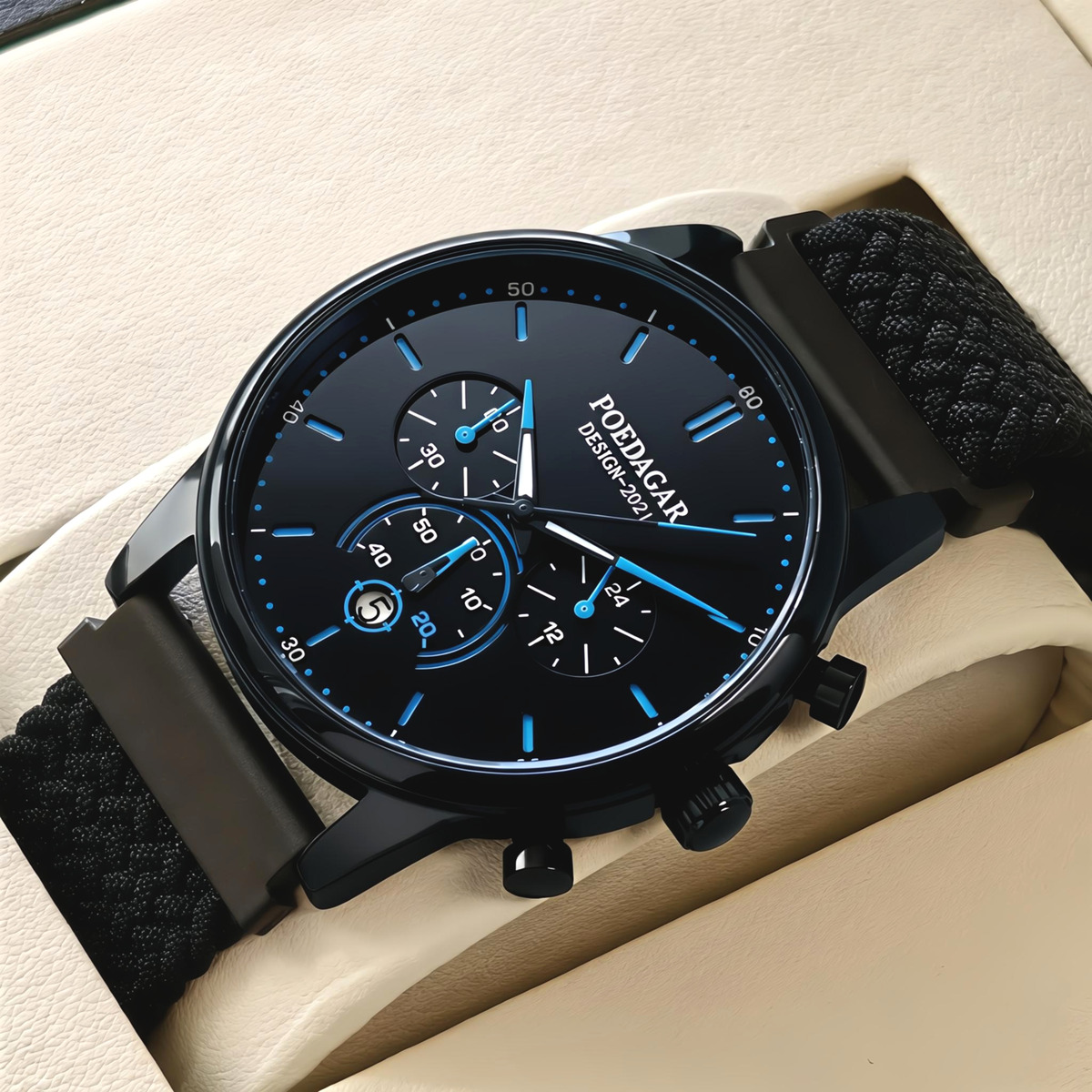 Чоловічий годинник Poedagar Misto Gravy Black 2308 з двома чорними ремінцями — фото 2