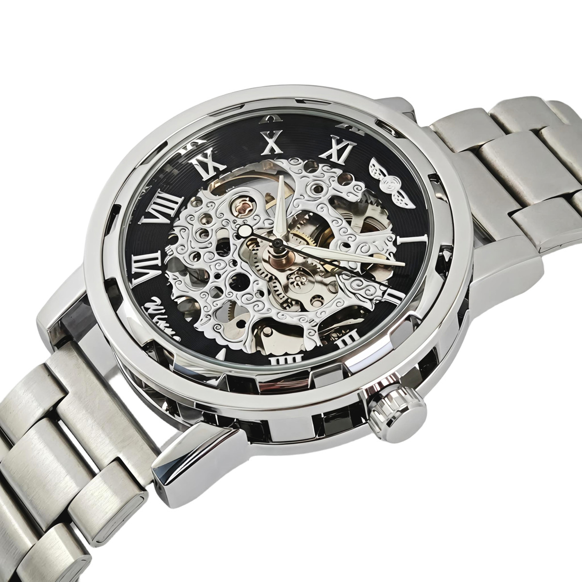 Чоловічий механічний годинник Winner Black Pure Silver 2307 з 2 ремінцями — фото 1