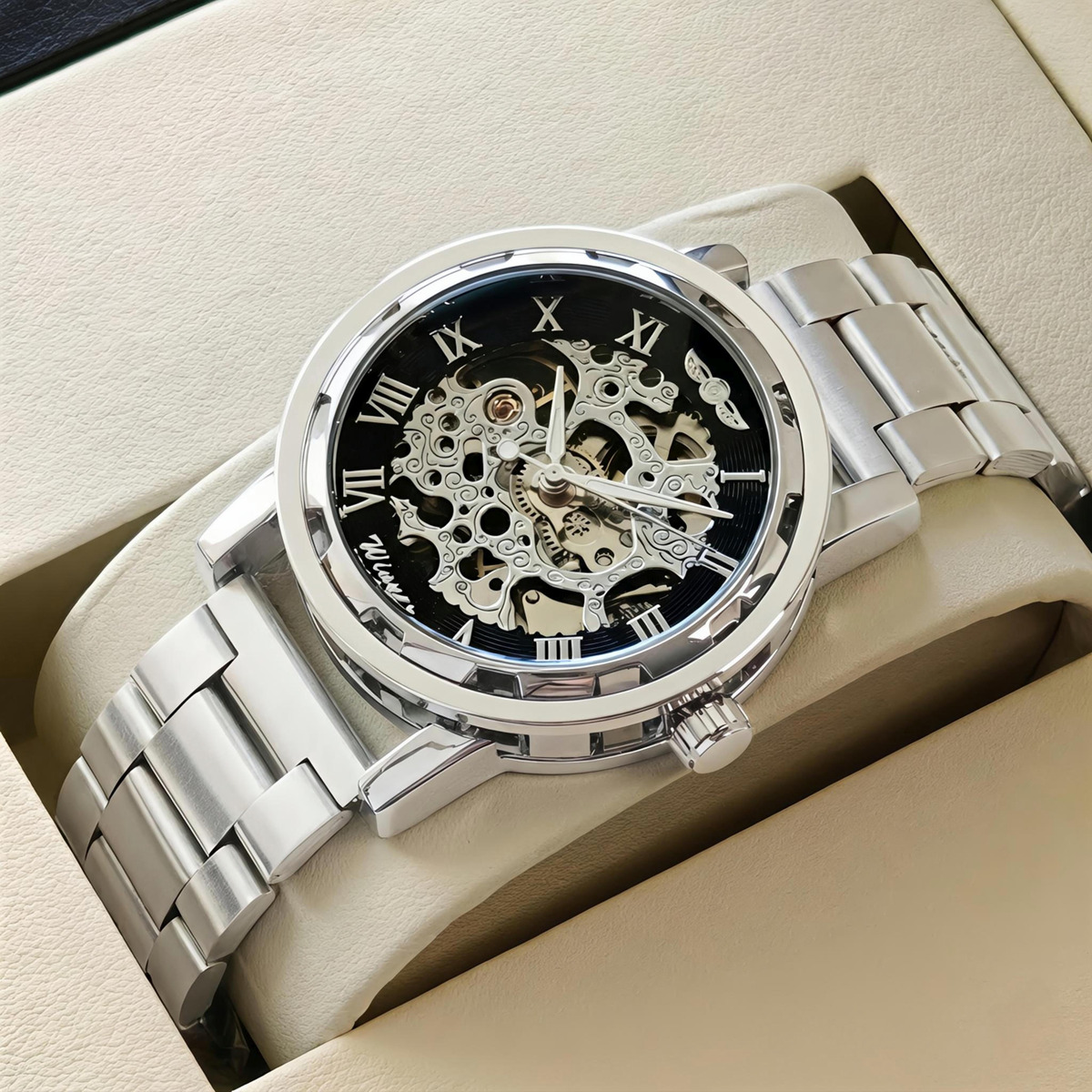 Чоловічий механічний годинник Winner Black Pure Silver 2307 з 2 ремінцями — фото 2