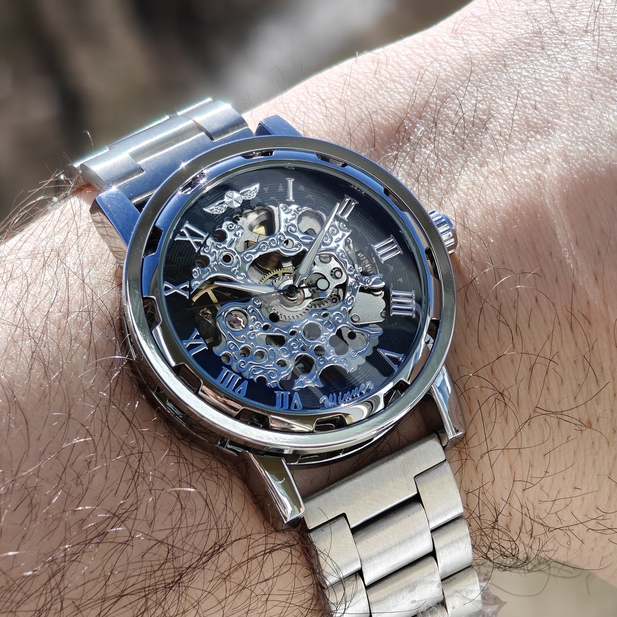 Чоловічий механічний годинник Winner Black Pure Silver 2307 з 2 ремінцями — фото 7