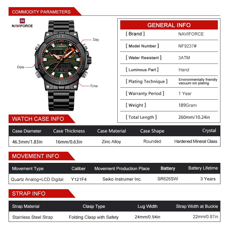 Чоловічий годинник Naviforce Brutal 2057 з японським кварцовим механізмом Seiko — фото 7