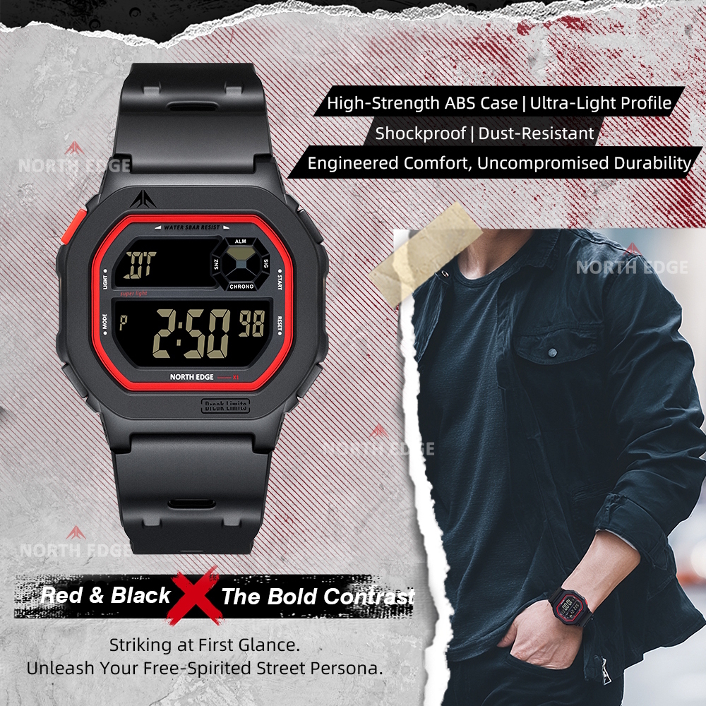Чоловічий годинник North Edge X1 5BAR 2059 з чорним цифровим циферблатом — фото 2