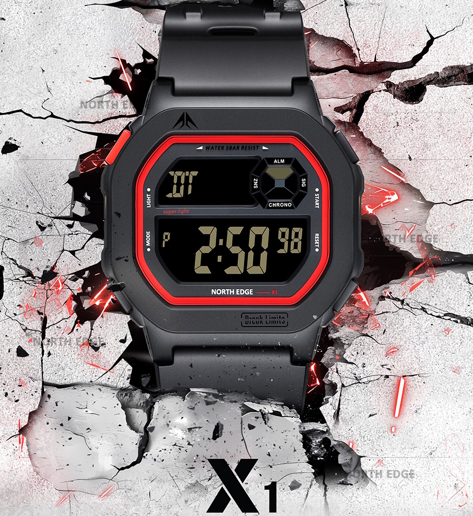 Чоловічий годинник North Edge X1 5BAR 2059 з чорним цифровим циферблатом — фото 7