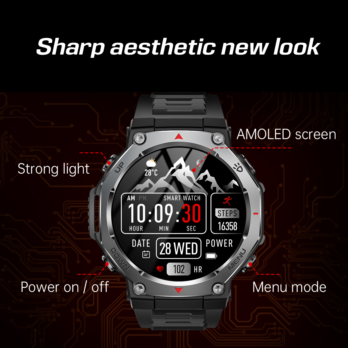 UWatch Smart Expedition Pro 2054 чоловічий смарт-годинник AMOLED, сталь, 5 атм — фото 10