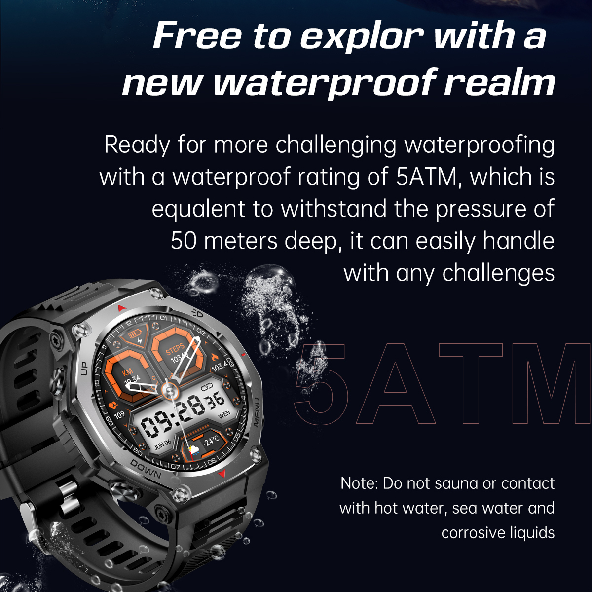 UWatch Smart Expedition Pro 2054 чоловічий смарт-годинник AMOLED, сталь, 5 атм — фото 5
