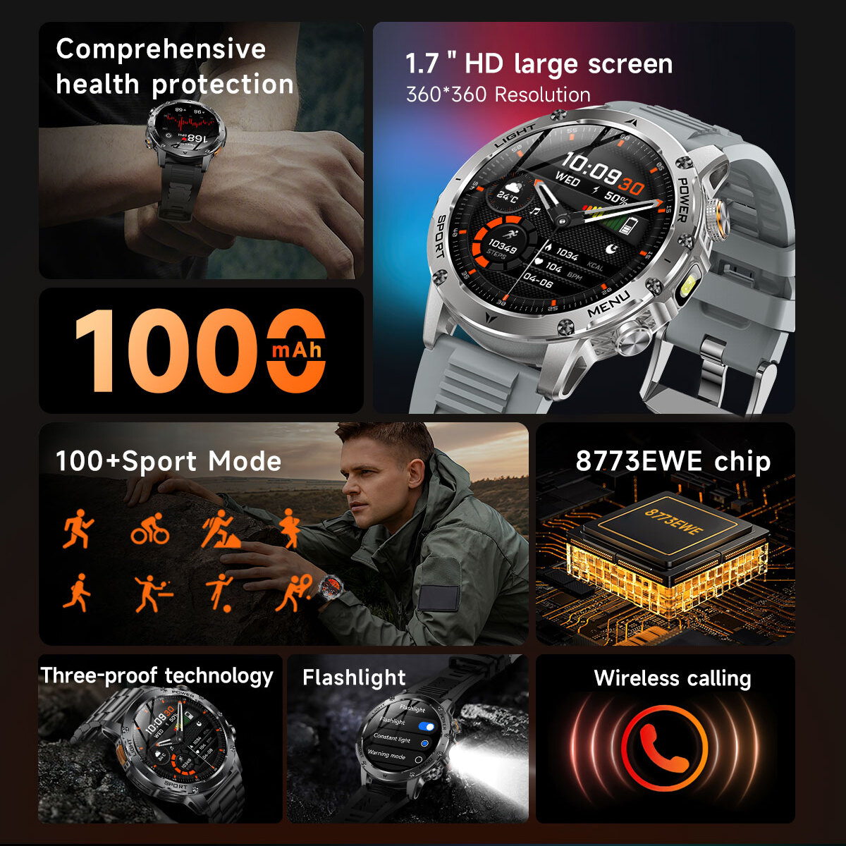 Смарт-годинник UWatch Smart Power Ultra Steel 1.7″ чорний, уцінка — фото 6
