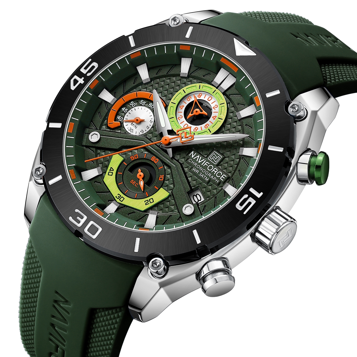 Чоловічий годинник Naviforce Faster 2140 із зеленим циферблатом та хронографом — фото 1