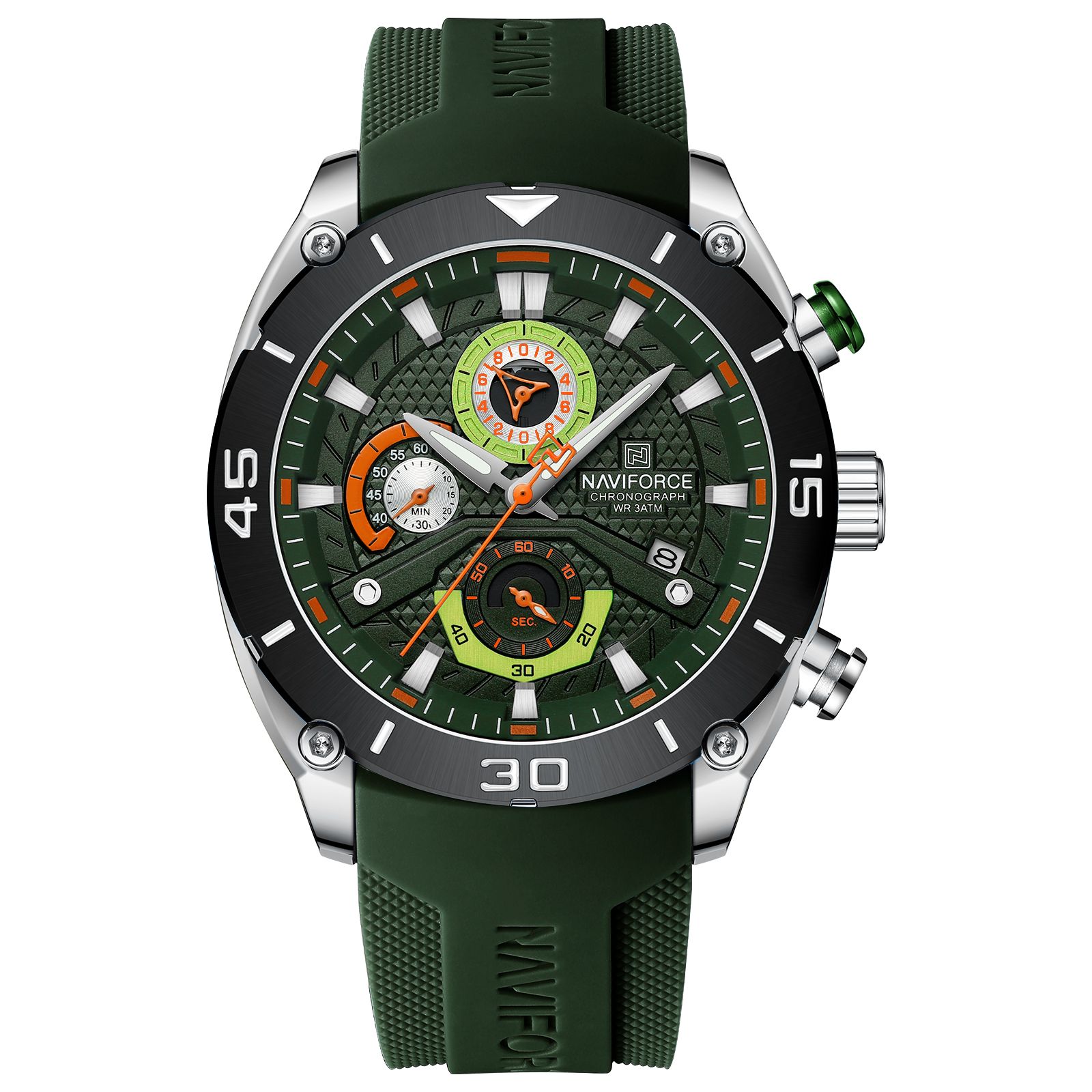Чоловічий годинник Naviforce Faster 2140 із зеленим циферблатом та хронографом — фото 2