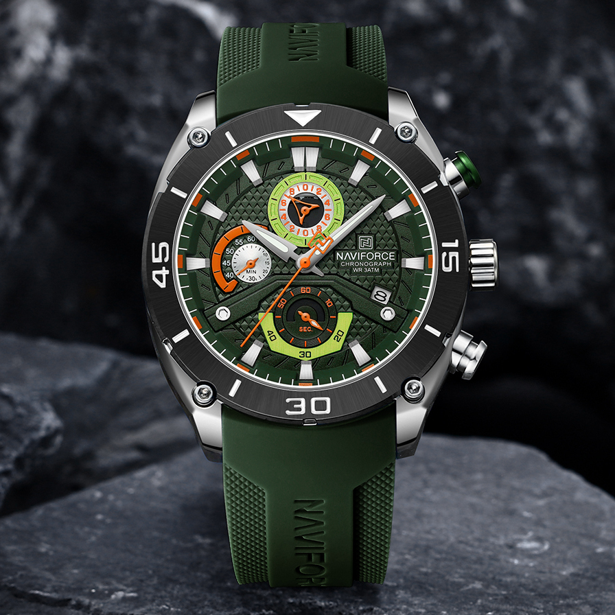 Чоловічий годинник Naviforce Faster 2140 із зеленим циферблатом та хронографом — фото 3
