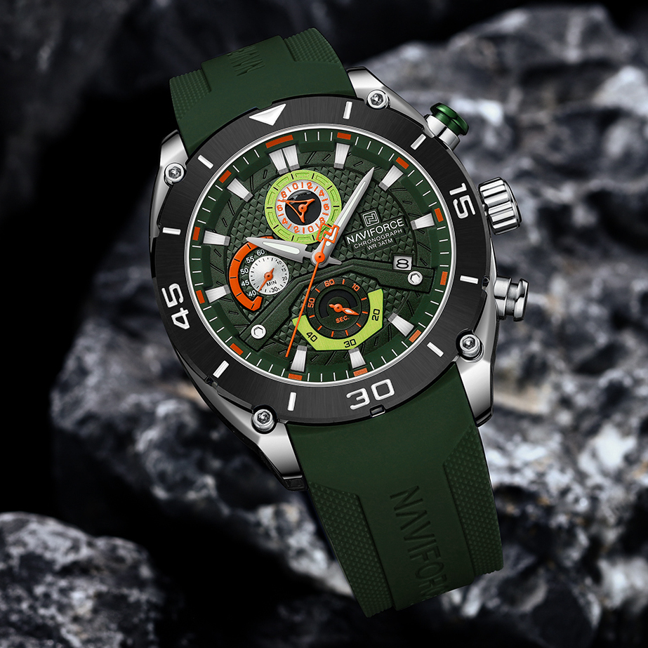 Чоловічий годинник Naviforce Faster 2140 із зеленим циферблатом та хронографом — фото 5
