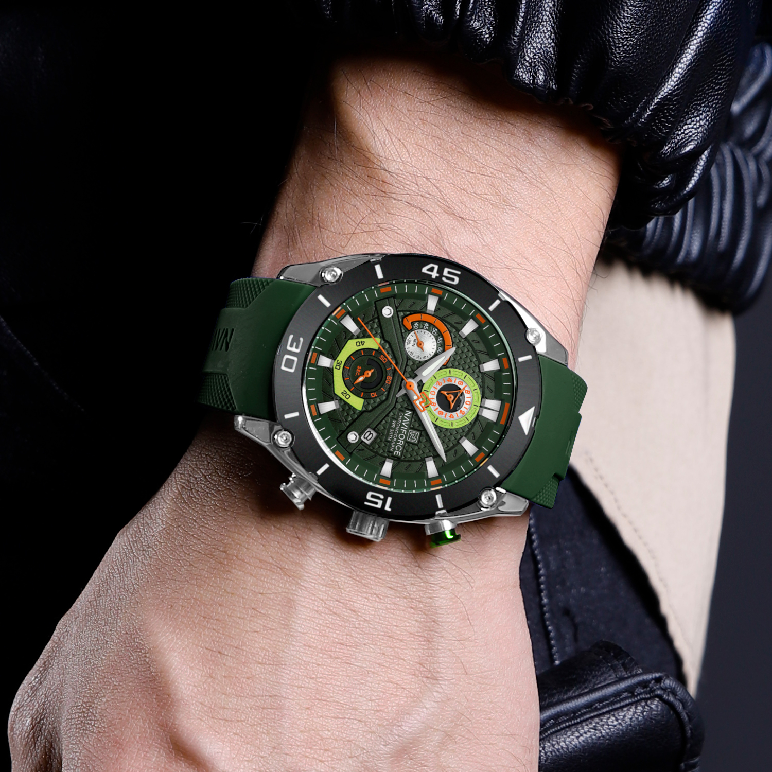 Чоловічий годинник Naviforce Faster 2140 із зеленим циферблатом та хронографом — фото 6