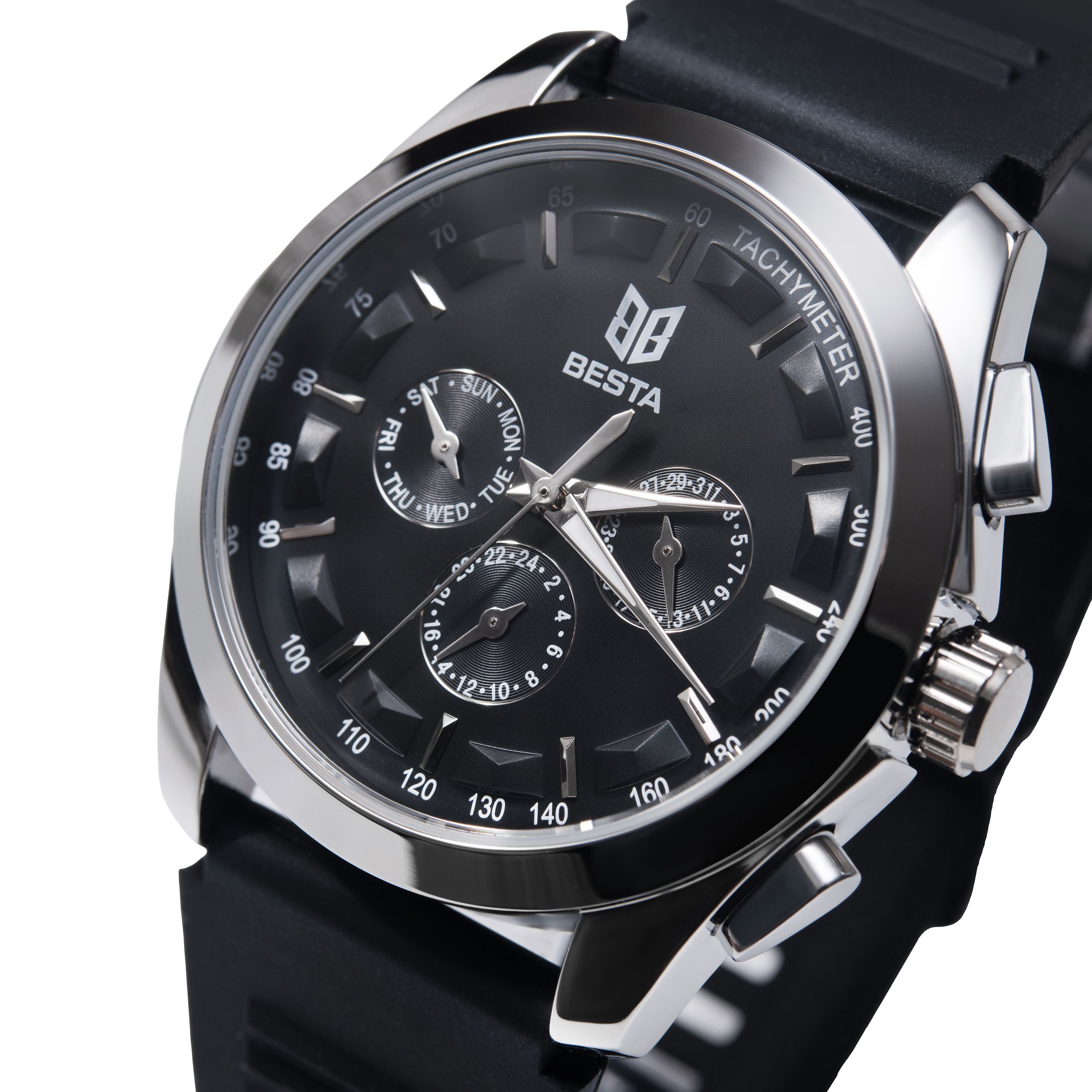 Чоловічий годинник Besta Walker Elastic Black 2132 з автозаводом і 2 ремінцями — фото 1