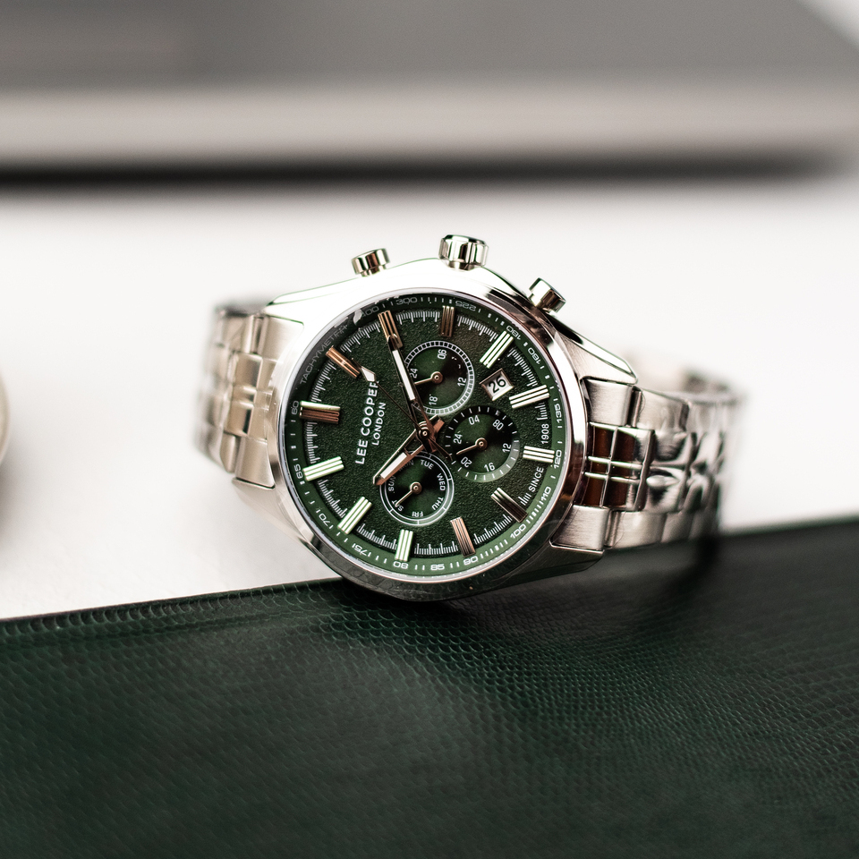 Чоловічий годинник Lee Cooper Fenix Green 1982 зі сталевим браслетом, 44 мм — фото 5