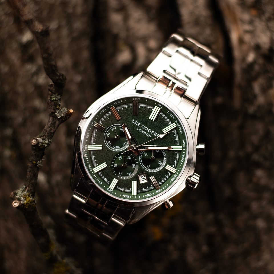 Чоловічий годинник Lee Cooper Fenix Green 1982 зі сталевим браслетом, 44 мм — фото 6