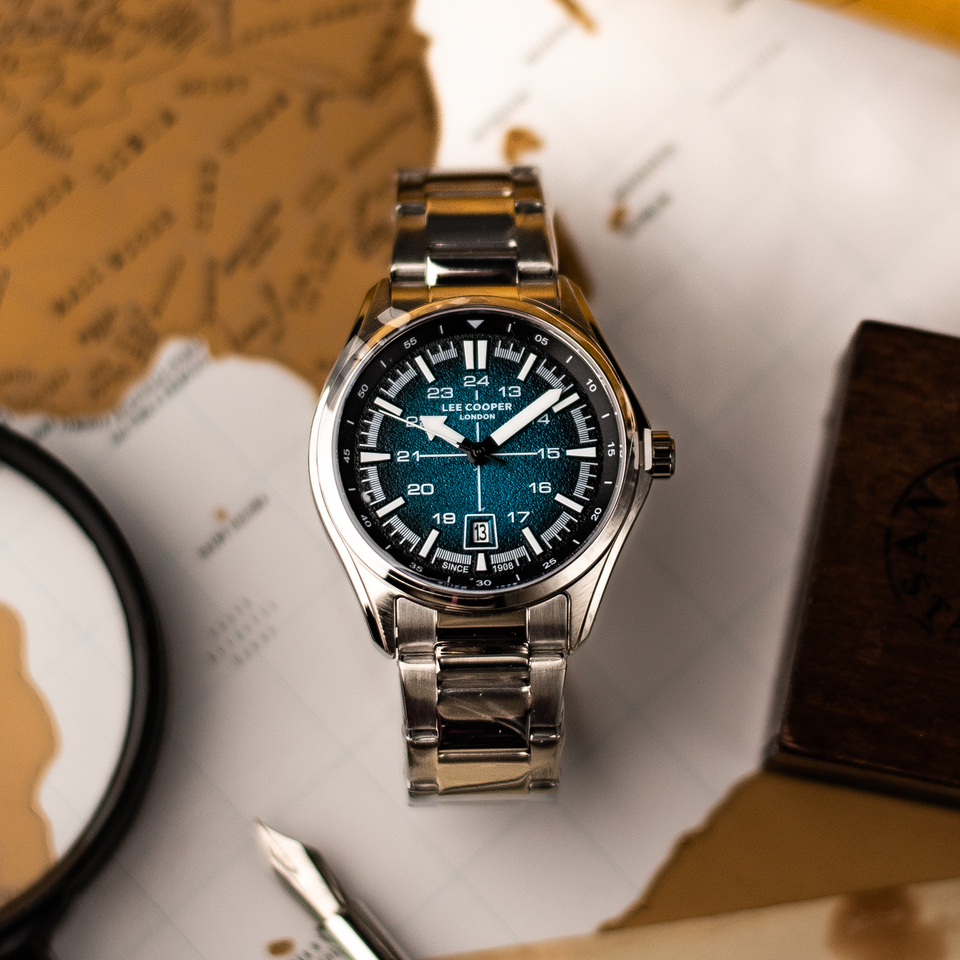 Чоловічий годинник Lee Cooper Flight 1970 із синім циферблатом і сталевим браслетом — фото 6