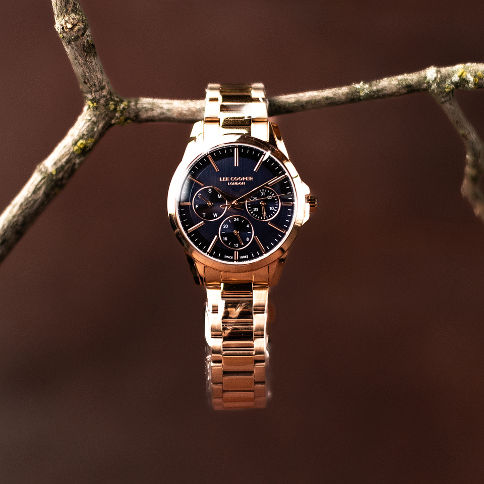 Жіночий годинник Lee Cooper Korsica 1964 з синім циферблатом, рожеве золото — фото 5