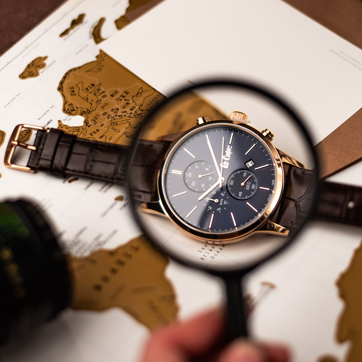 Чоловічий годинник Lee Cooper Leather Gold із синім циферблатом і шкіряним ремінцем — фото 7