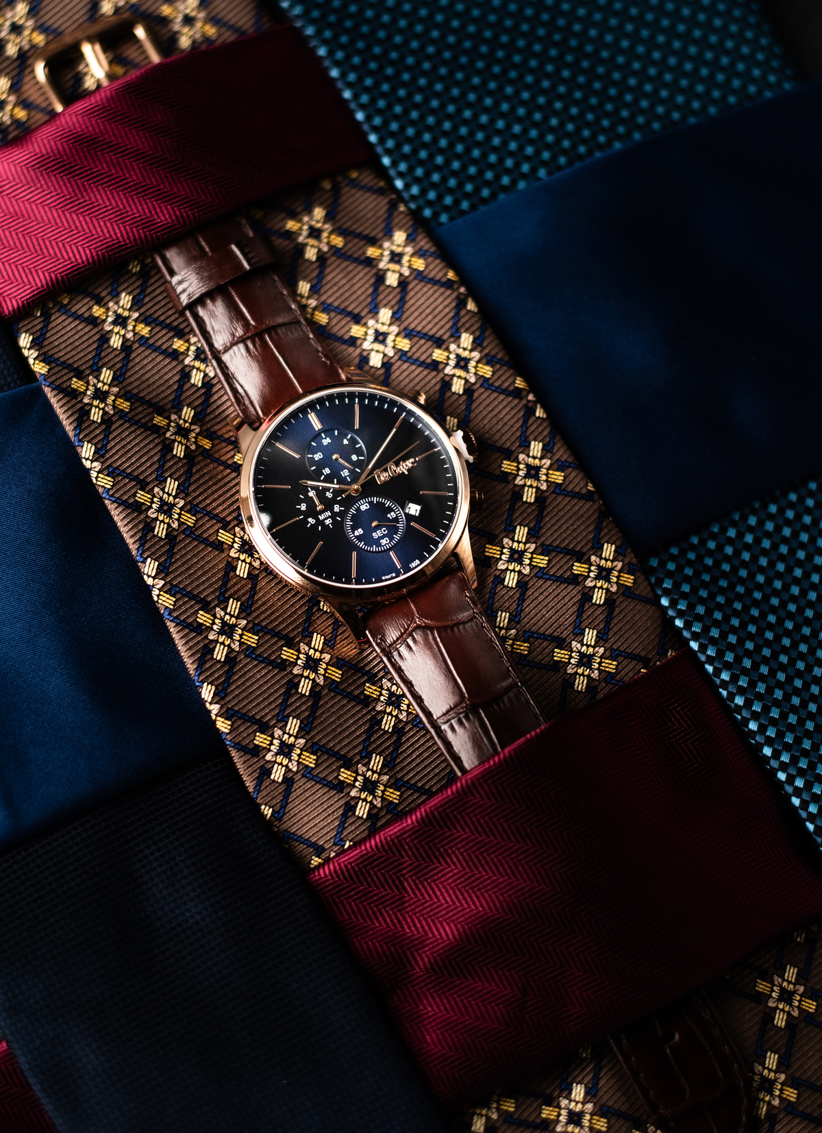 Чоловічий годинник Lee Cooper Leather Gold із синім циферблатом і шкіряним ремінцем — фото 6