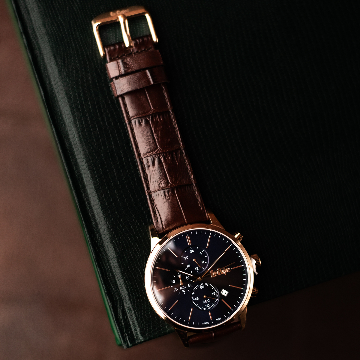 Чоловічий годинник Lee Cooper Leather Gold із синім циферблатом і шкіряним ремінцем — фото 8