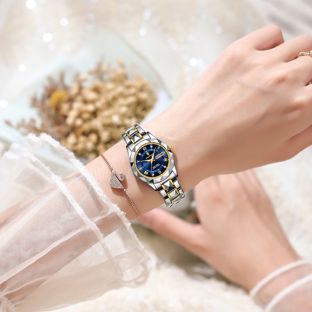 Жіночий годинник Poedagar Stava Lady 1631 сріблясто-золотистий із синім циферблатом — фото 4