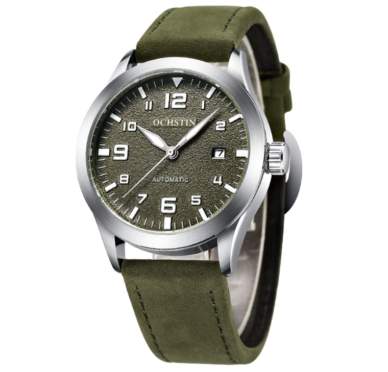 Чоловічий годинник Ochstin Military 8908 з автозаводом і темно-зеленим циферблатом — фото 2