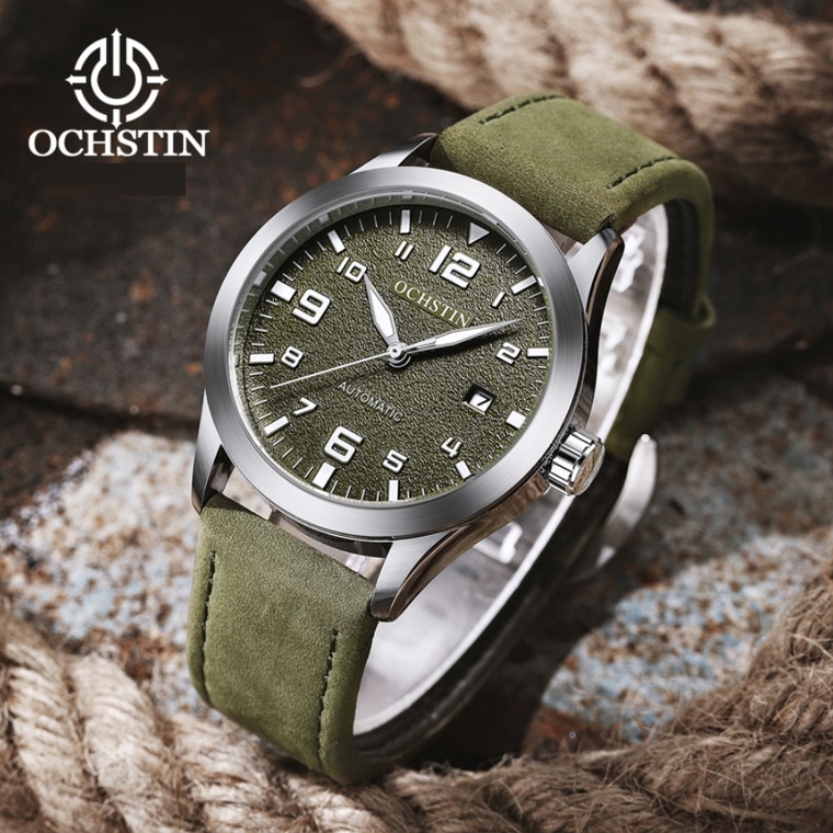 Чоловічий годинник Ochstin Military Hook Green 2165 з автозаводом і 2 ремінцями — фото 4