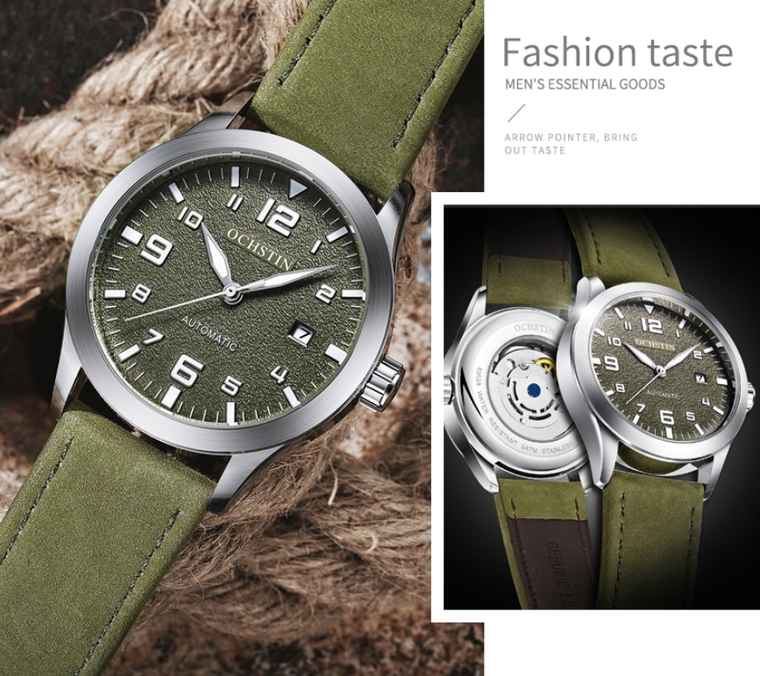 Чоловічий годинник Ochstin Military Hook Green 2165 з автозаводом і 2 ремінцями — фото 6