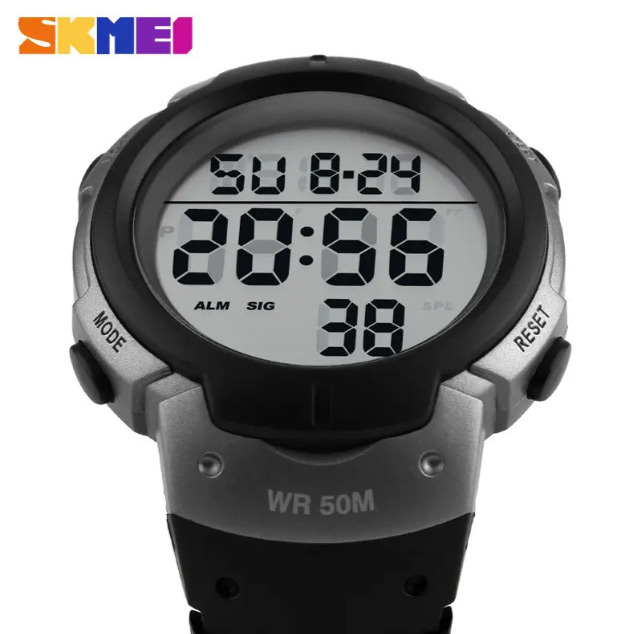 Чоловічий годинник Skmei Neon Silver 1068, цифровий, сріблястий корпус, чорний ремінець — фото 2