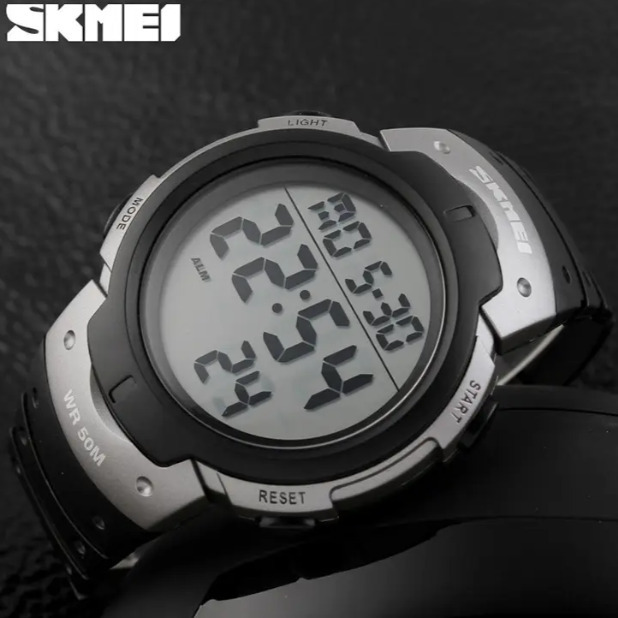 Чоловічий годинник Skmei Neon Silver 1068, цифровий, сріблястий корпус, чорний ремінець — фото 3