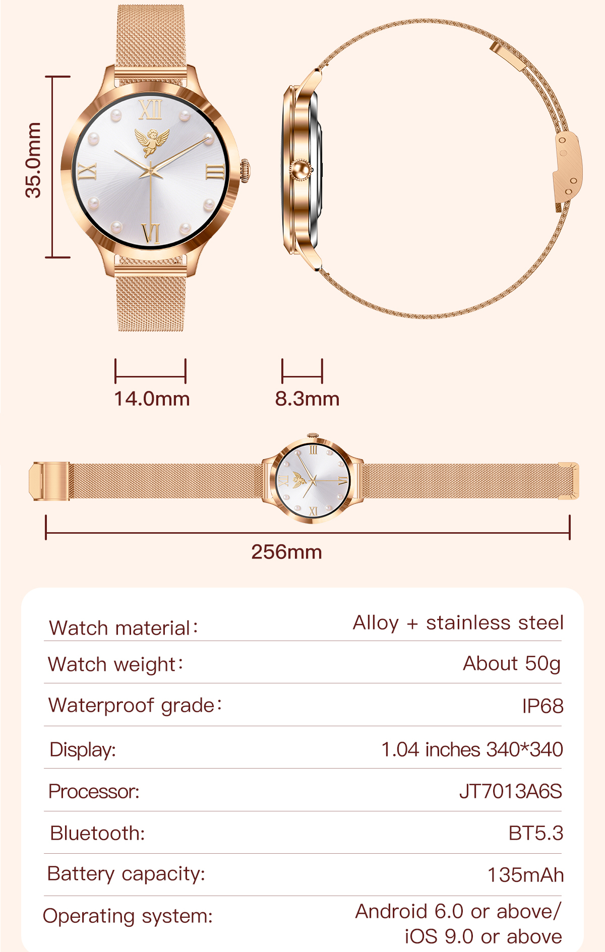Смартгодинник UWatch Smart Vip Lady Butterfly Gold зі сталевим браслетом — фото 10